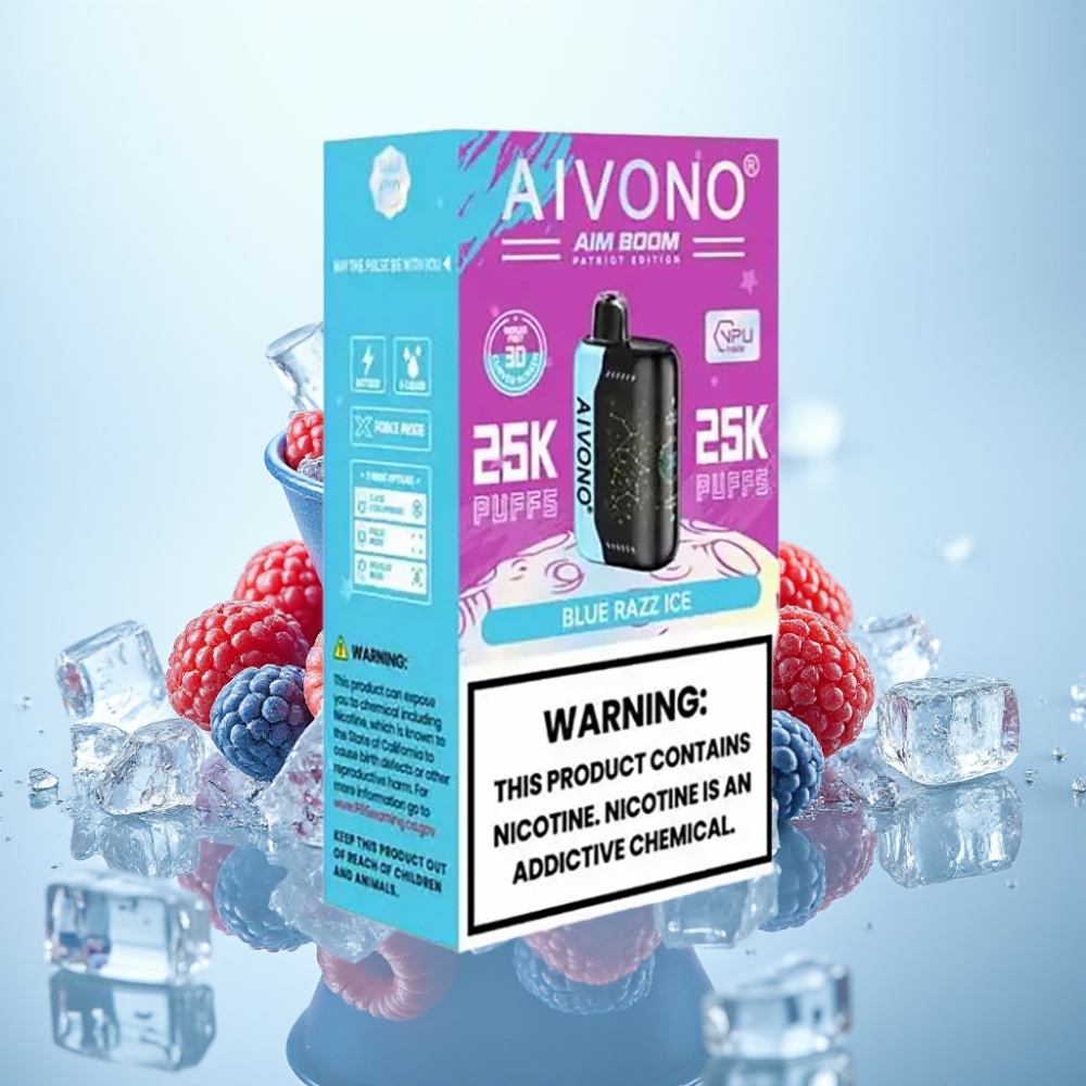 Aivono AIM BOOM 25000 Puffs 0-5 Nikotiinia 28ml Sininen Vadelma-Jää Type-C Lataus