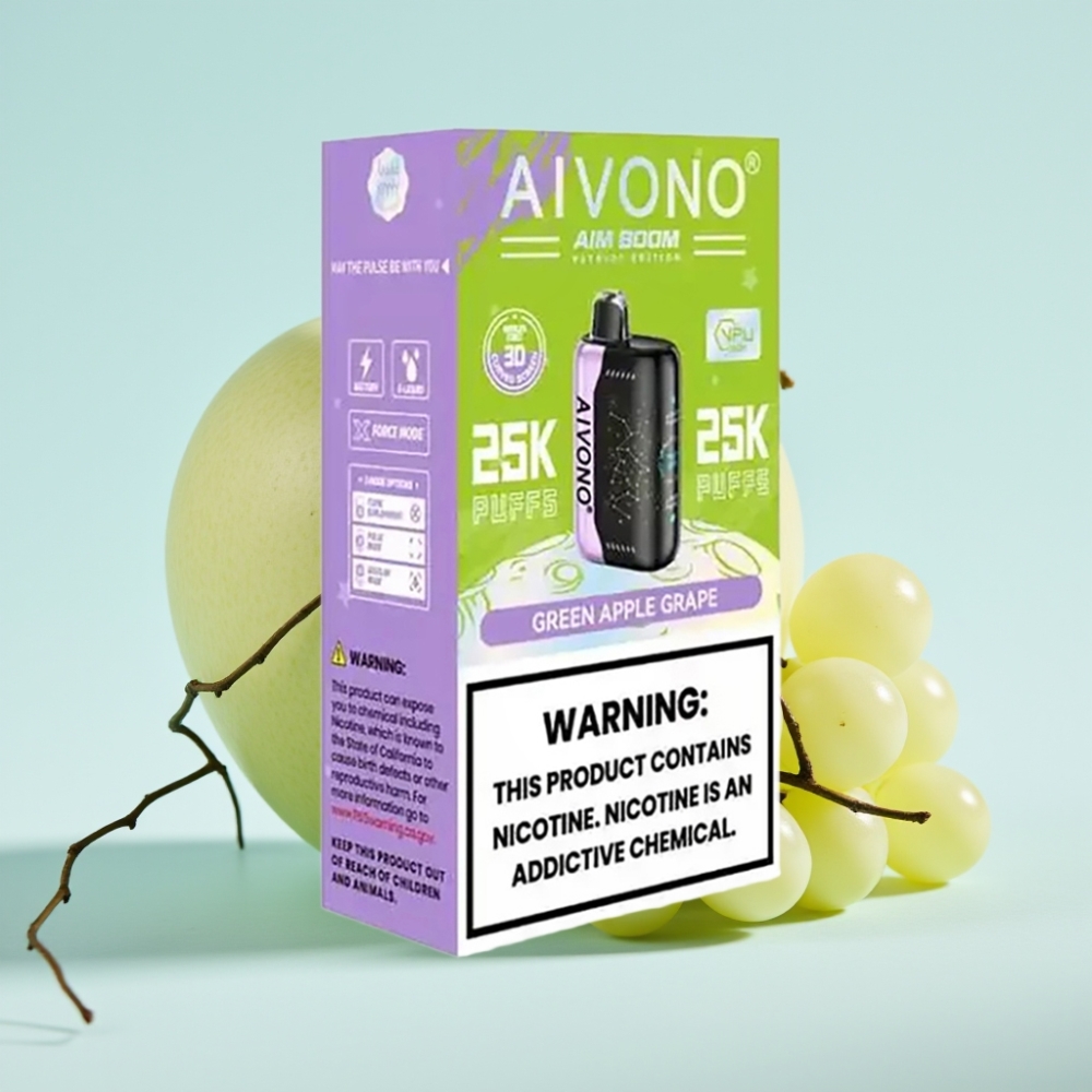 Aivono AIM BOOM 25000 Puffs 0-5 Nikotiinia 28ml Vihreä Omena Viinirypäle Type-C Lataus