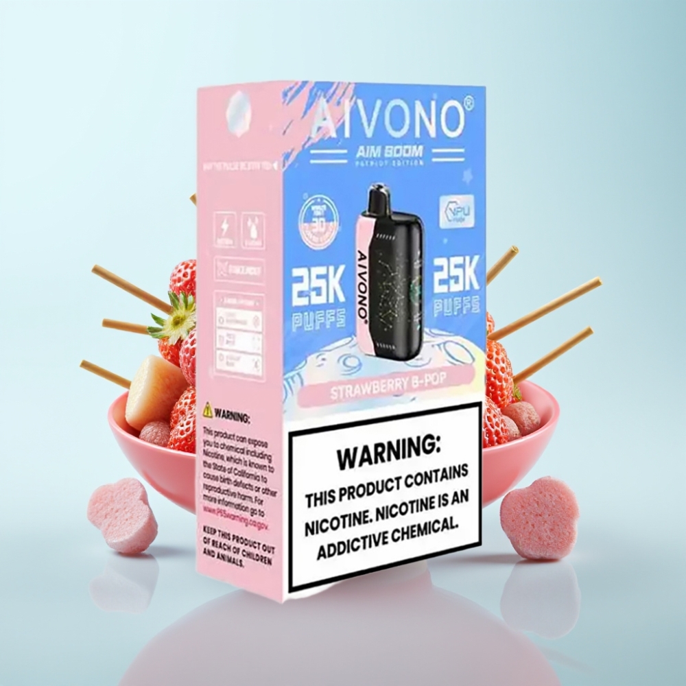 Aivono AIM BOOM 25000 Puffs 28ml Mansikkapop 0-5 Nikotiinia Type-C USB-C