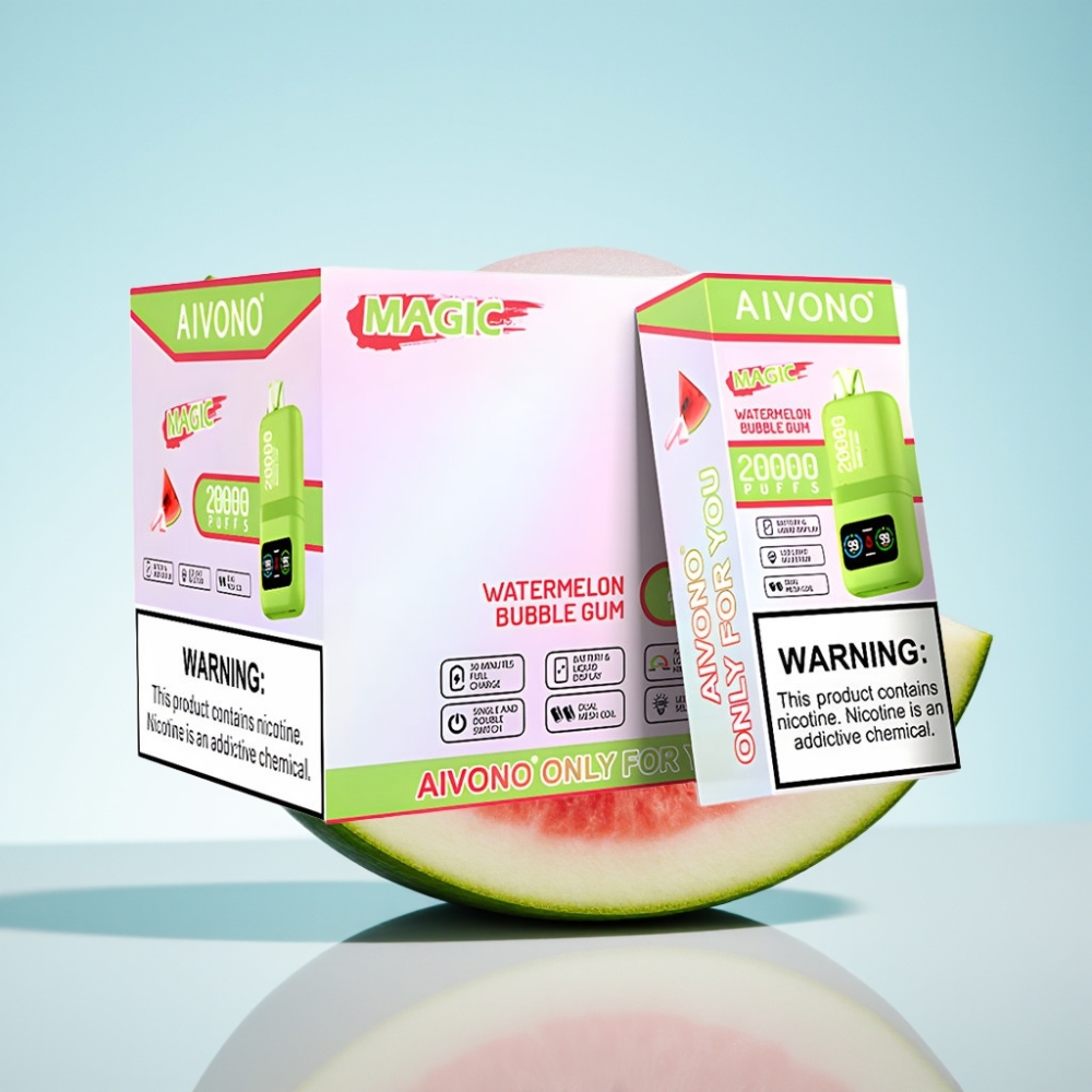 Aivono AIM MAGIC 20000 Puffs Disposable Vape Vesimeloni Purukumimaku 26ml Type-C LCD-näyttö
