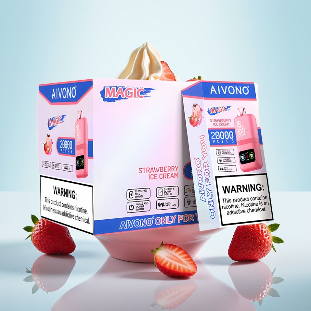 Aivono AIM MAGIC 20000 Puffs Type-C Ladattava Mansikkajäätelö Dual Mesh LCD 26ml