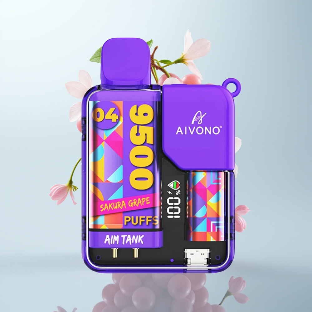 Aivono AIM-TANK 9500 Pähkä Sakura Viinirypäle – 18ml nestemäärä 650mAh akku LCD-näyttö