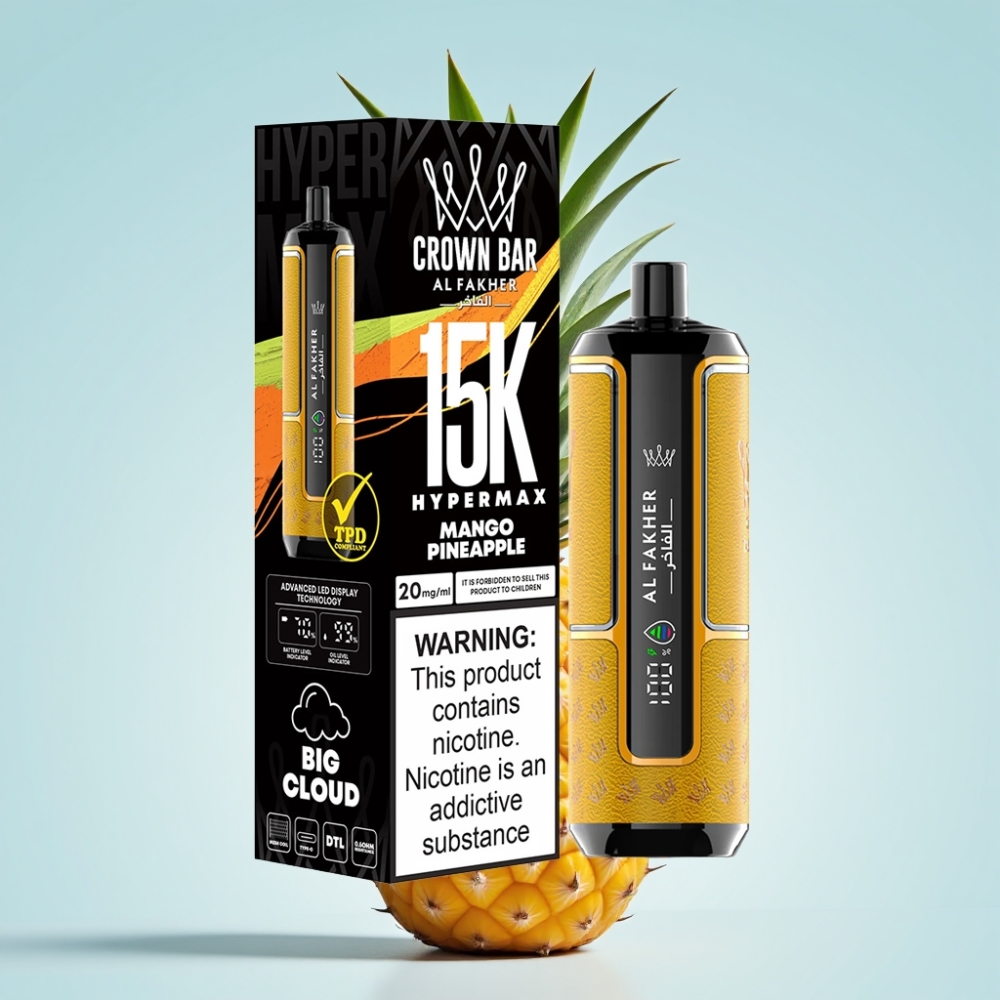 Al Fakher Crown Bar 15K Hypermax 22ml 15 000 Puff DTL 6mg/mg Kertakäyttöinen Vape Kit Mango-Ananas
