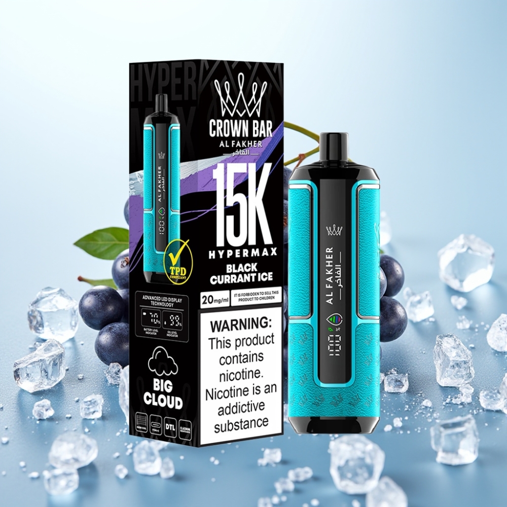 Al Fakher Crown Bar 15K Hypermax 22ml/600mAh Type-C 15K Puffs DTL 6mg Mustikkajää