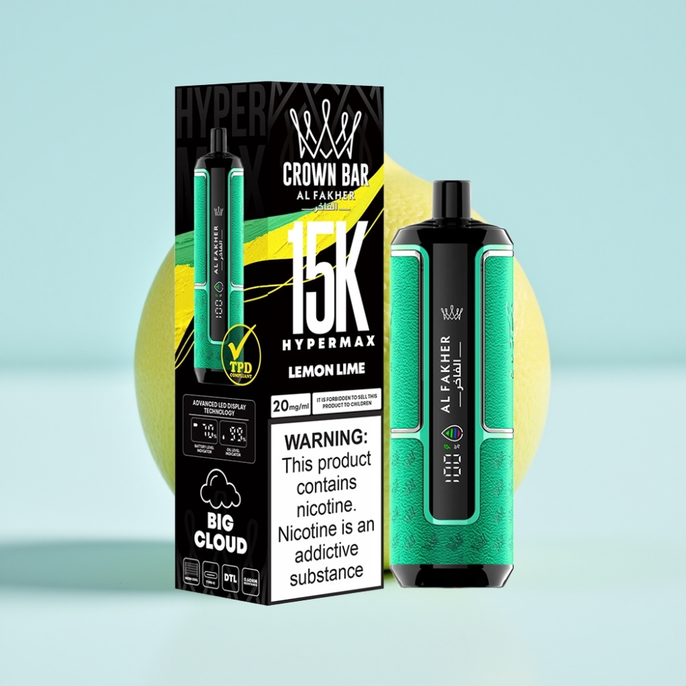 Al Fakher Crown Bar 15K Hypermax Disposable Vape Kit Sitruuna-Lime (22ml 15 000 tupaa 6mg/ml)