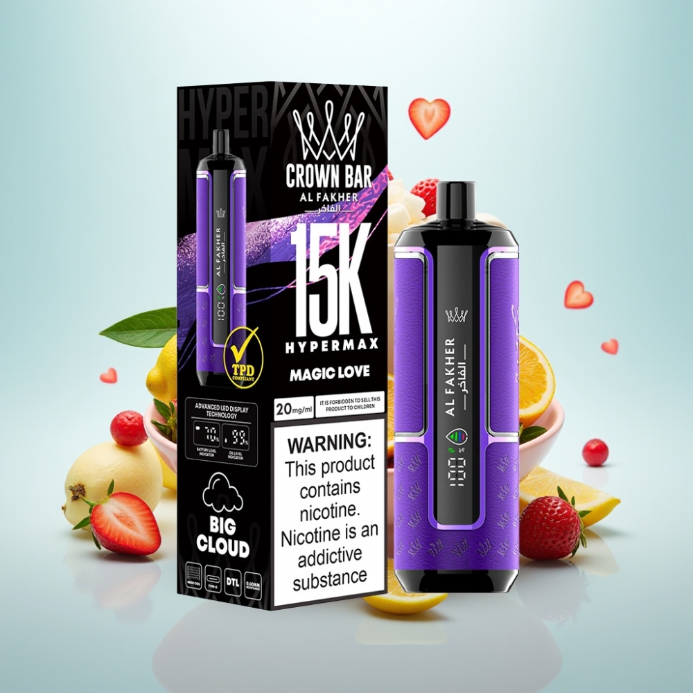 Al Fakher Crown Bar 15K Hypermax Disposable Vape Kit Taika Rakkaus – 22ml 15 000 savutusta 600mAh Type-C