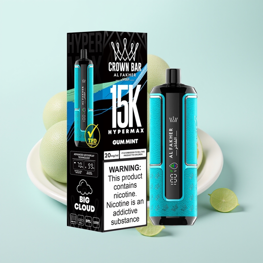 Al Fakher Crown Bar 15K Hypermax Disposable Vape Kit – 22ml 15 000 tupakkaa 6mg/ml Purukumi Mint