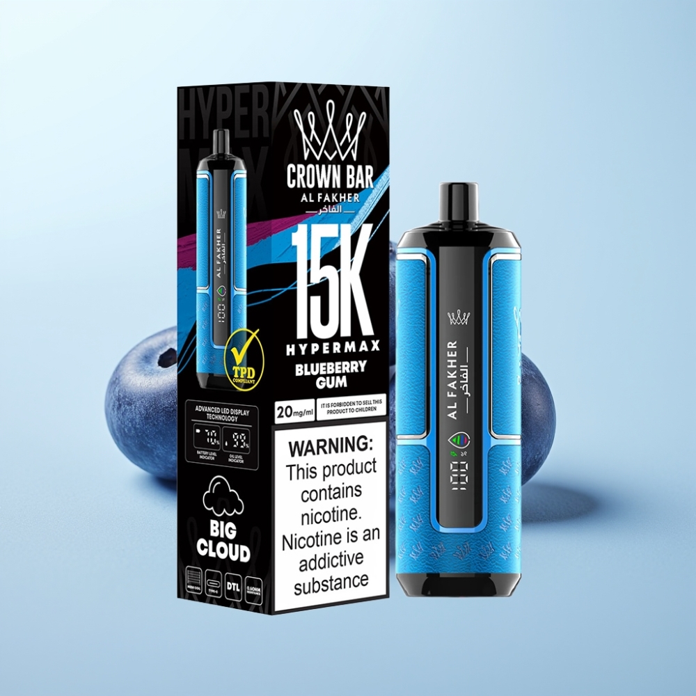 Al Fakher Crown Bar 15K Hypermax Disposable Vape Kit – Mustikkakumi (22ml 15 000 tupaa Type-C)
