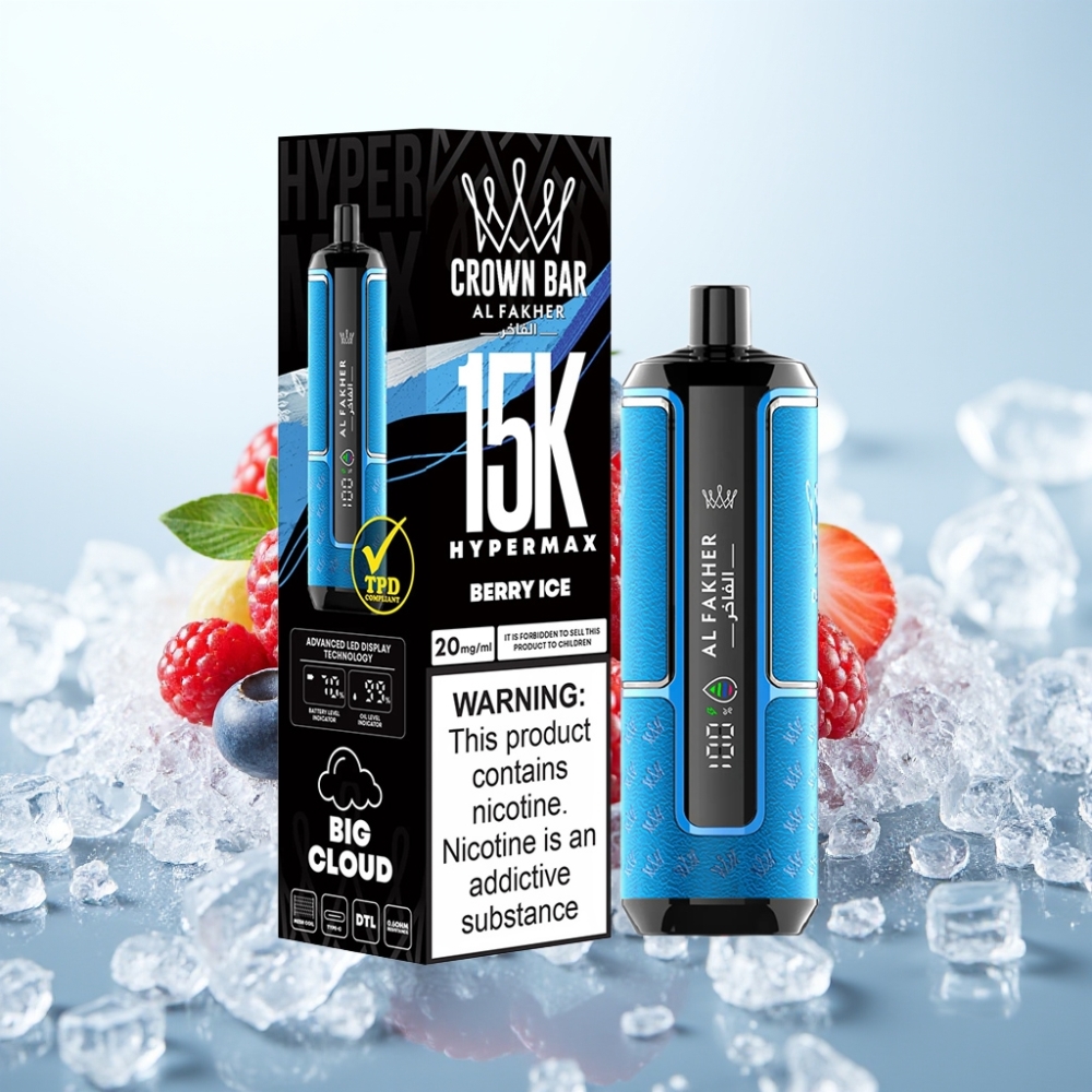 Al Fakher Crown Bar 15K Hypermax Kertakäyttö Vape Kit Marja-Jää