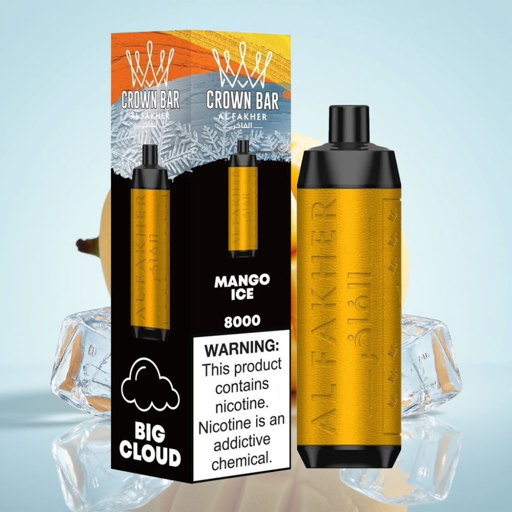 Al Fakher Crown Bar 8000 Crystal Disposable Vape Mango-Jää 8000 tupakkaa 18ml 5mg USB-C