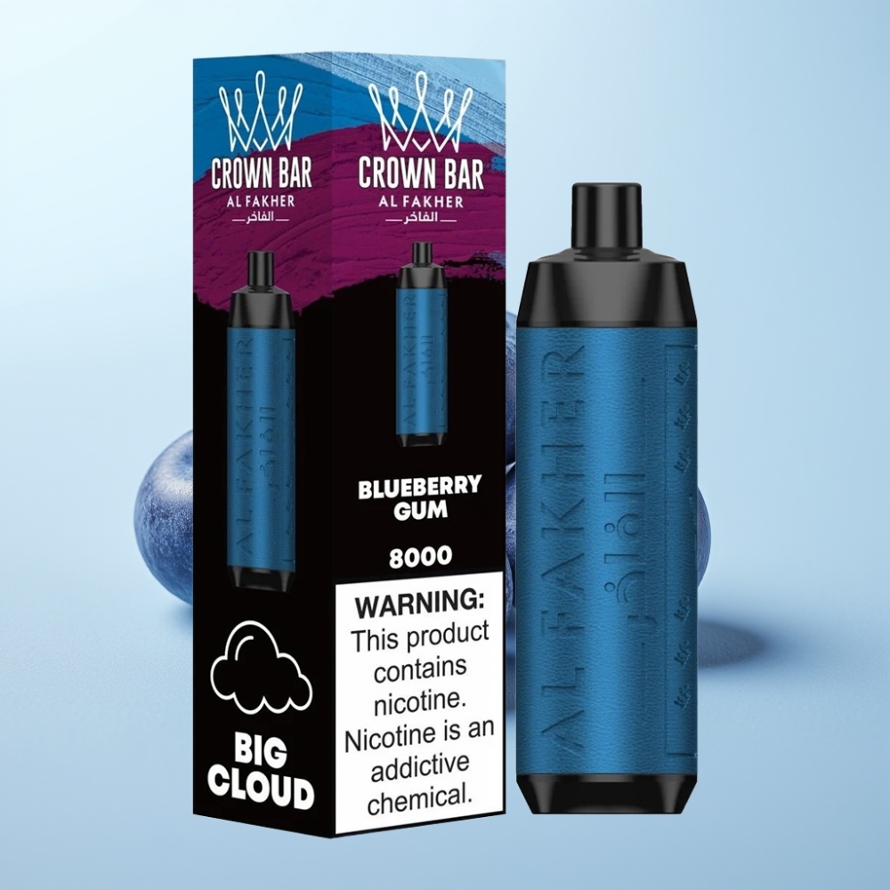 Al Fakher Crown Bar 8000 Crystal Disposable Vape – Mustikkakumi 8000 vedonlyöntiä 18ml nestemäistä 5mg nikotiinia Type-C-lataus