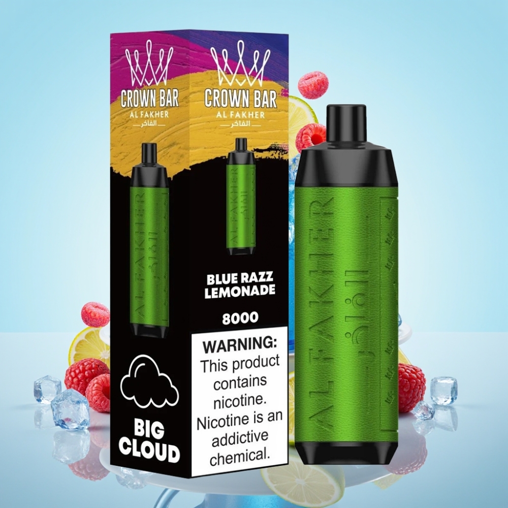 Al Fakher Crown Bar 8000 Crystal Disposable Vape – Sininen Vadelma-Limonadi – 8000 Tupaa 18ml 5mg Nikotiinia