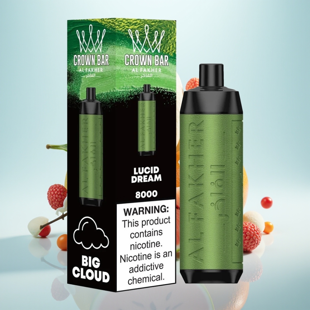 Al Fakher Crown Bar 8000 Crystal Kertakäyttöhöyrystin – 8000 Puffia 18ml Nestettä 5mg Nikotiinia Selvä Uni