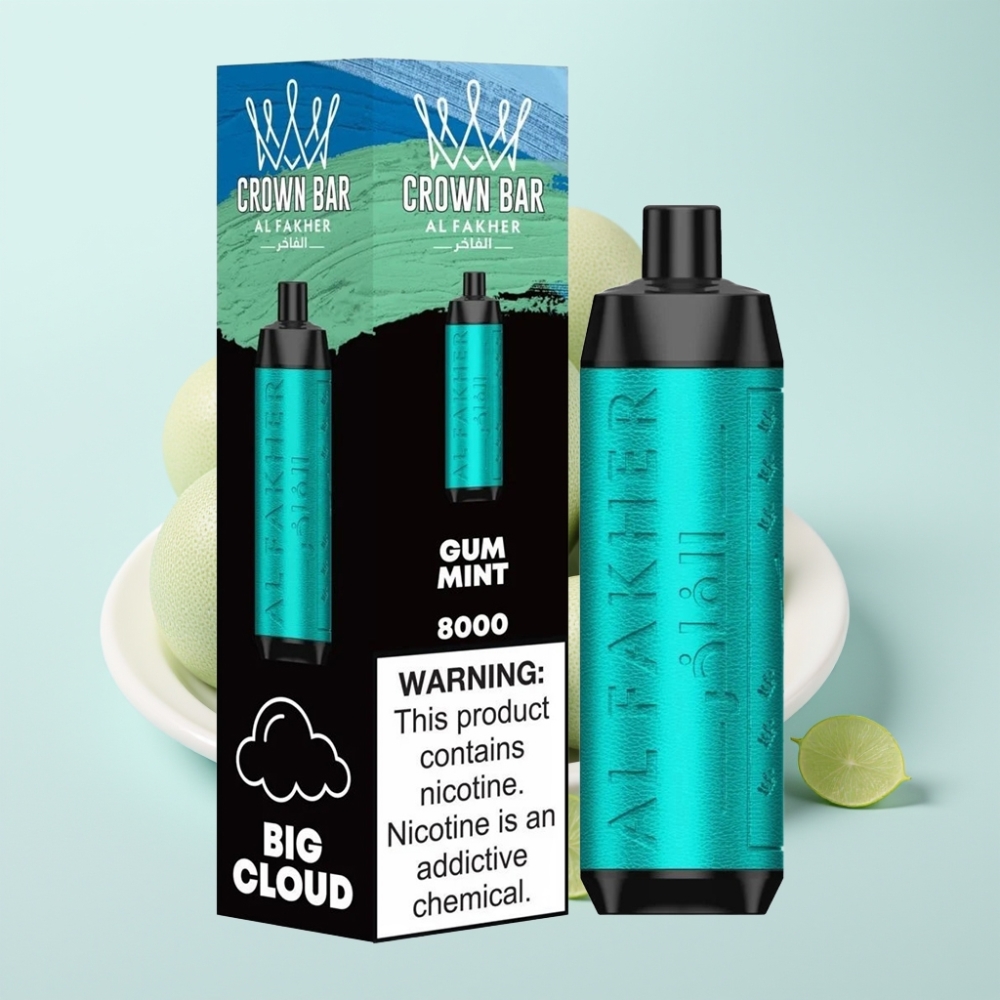 Al Fakher Crown Bar 8000 Crystal Kertakäyttöinen Vape 18ml 5mg Nikotiinia 8000 Tuhlausta Gum Mint -maku