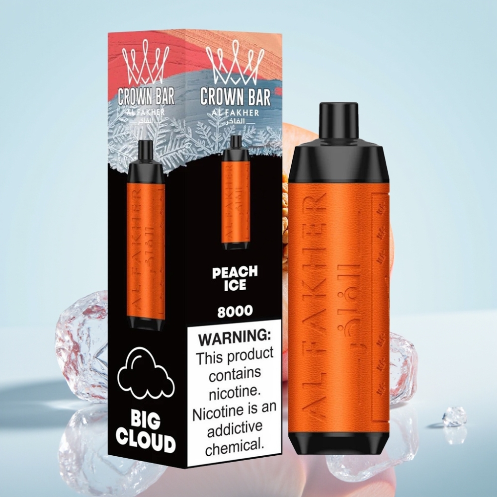 Al Fakher Crown Bar 8000 Crystal Kertakäyttöinen Vape Persikka-Jää 18ml 8000 Tuhinaa 5mg Nikotiinia