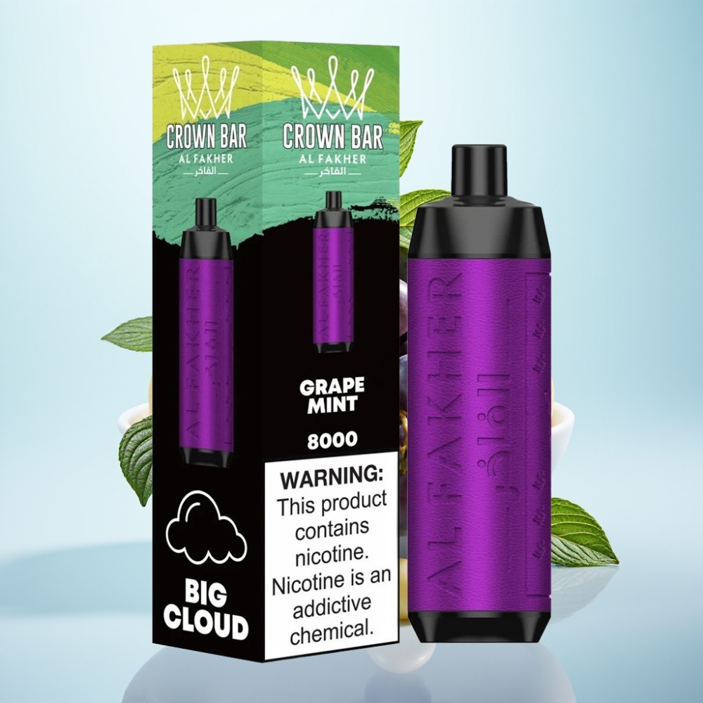 Al Fakher Crown Bar 8000 Crystal Kertakäyttöinen Vape Viinirähjä  Minttu 18ml 8000 savutusta 5mg nikotiinia 600mAh