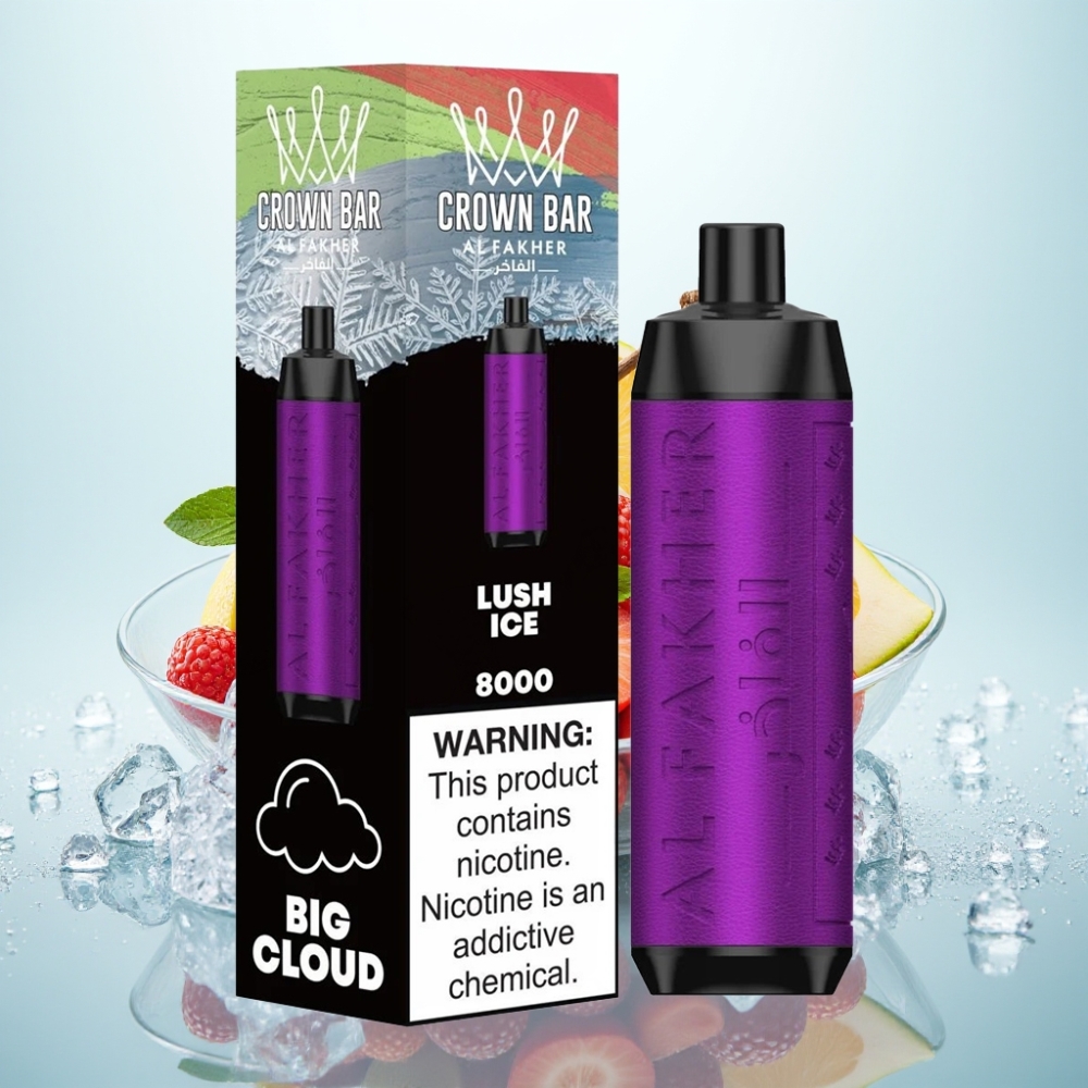 Al Fakher Crown Bar 8000 Crystal Kertakäyttöinen Vape – Jää Lush 8000 savutusta 18ml 5mg nikotiinia