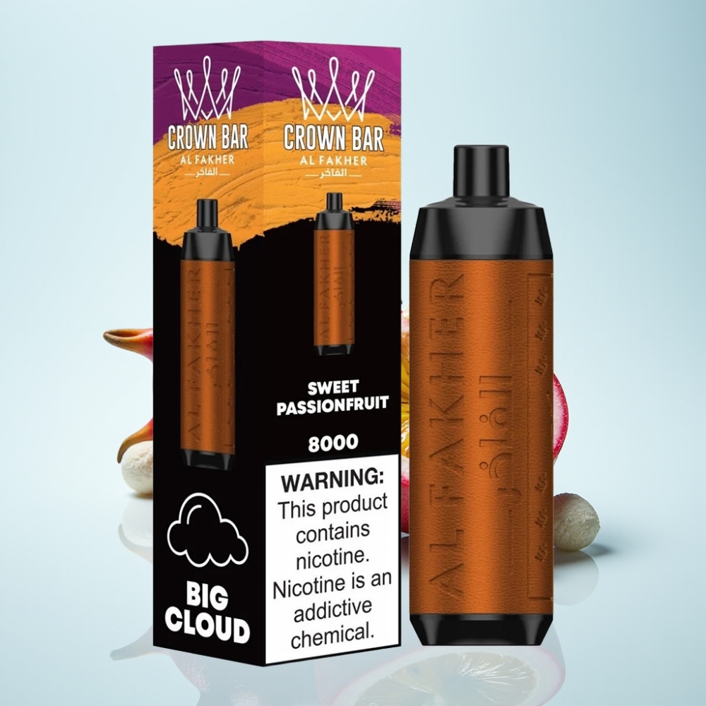 Al Fakher Crown Bar 8000 Crystal Käyttökelpoinen Vape Makea Passiohedelmä – 18ml 5mg 8000 savut USB-C