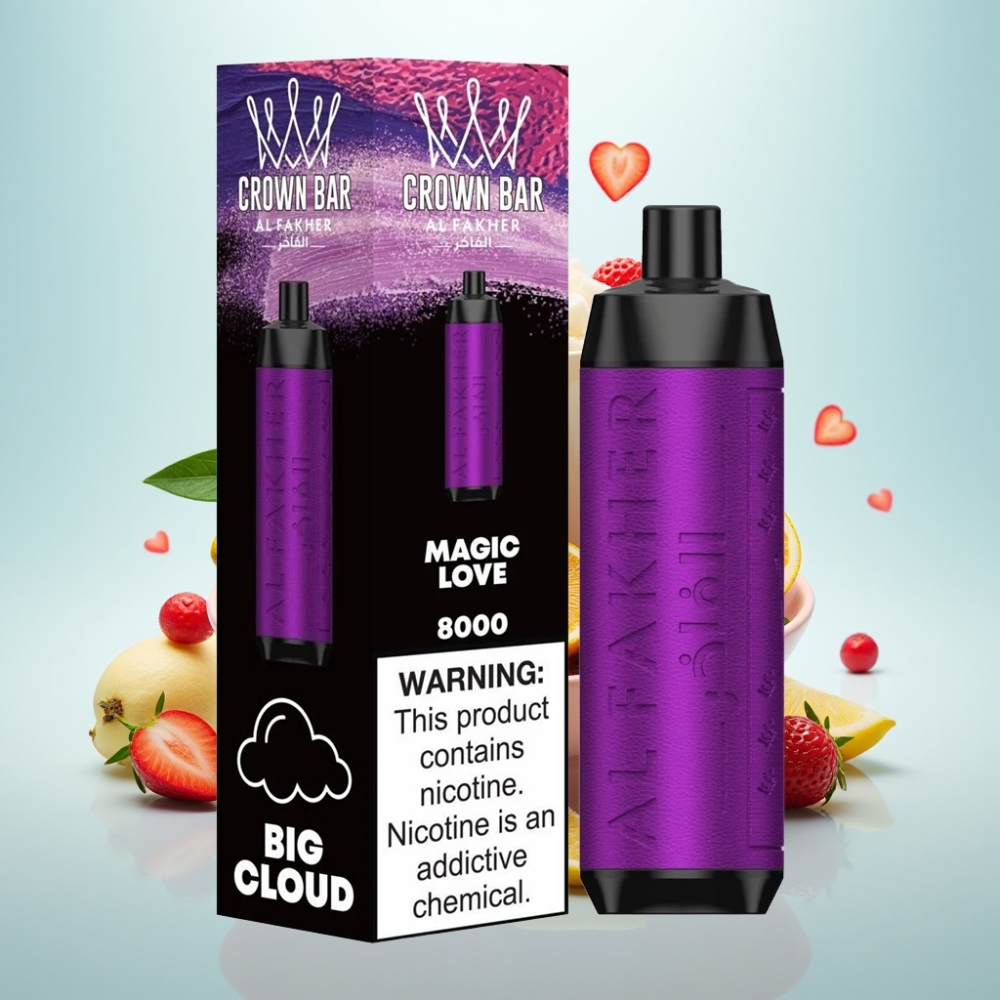 Al Fakher Crown Bar 8000 Crystal Magic Love - 8000 Tupaa 18ml 5mg Nikotiinia USB-C