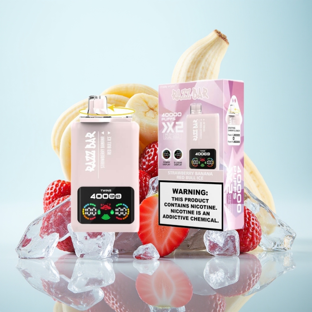 Razz Bar 40000 Puffs Disposable Vape Mansikka-Banaani  Red Bull Ice – Näyttö 10Ω×2 Kela 650 mAh