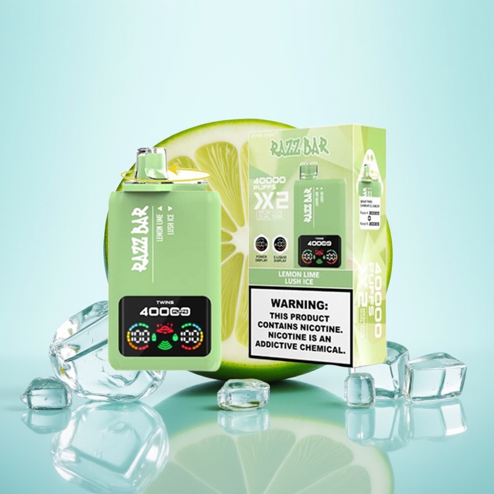 Razz Bar 40000 Puffs Disposable Vape SITRUUNA-LIME  JÄÄTELÖMINTTU 10Ω×2 Mesh Näyttö Type-C
