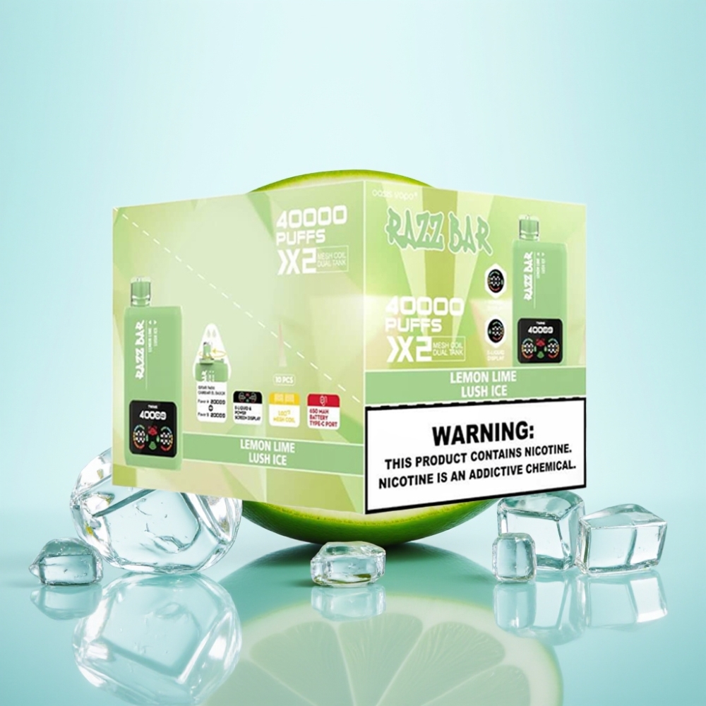 Razz Bar 40000 Puffs Disposable Vape SITRUUNA-LIME  JÄÄTELÖMINTTU 10Ω×2 Mesh Näyttö Type-C