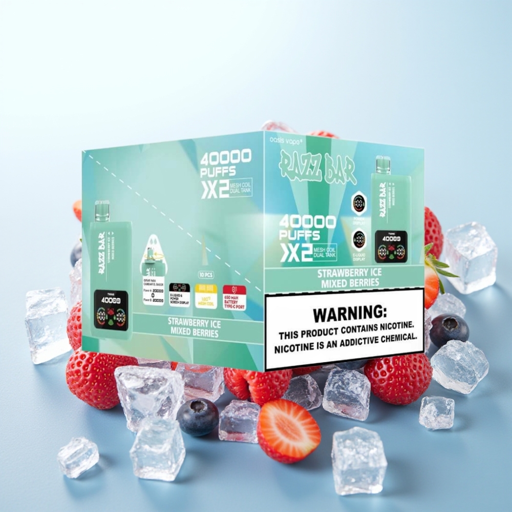 Razz Bar 40000 Puffs Disposable Vape – Mansikkajää  Marjaherkku Näyttö 10Ω×2 Kela 650 mAh