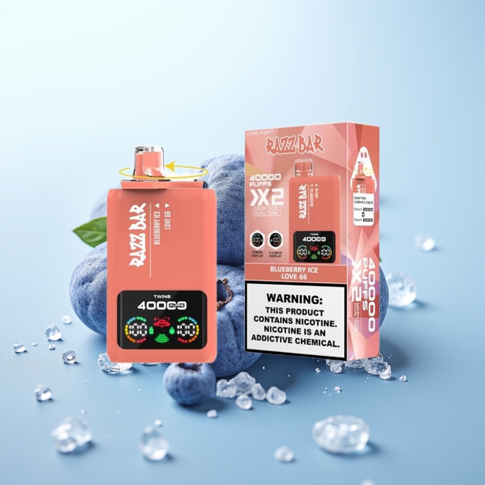 Razz Bar 40000 Puffs Disposable Vape – Mustikka-Jää  Love 66 Näyttö 10Ω×2 Käämitys Type-C