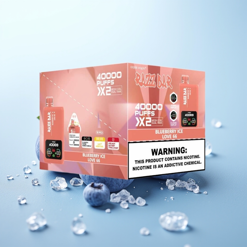 Razz Bar 40000 Puffs Disposable Vape – Mustikka-Jää  Love 66 Näyttö 10Ω×2 Käämitys Type-C