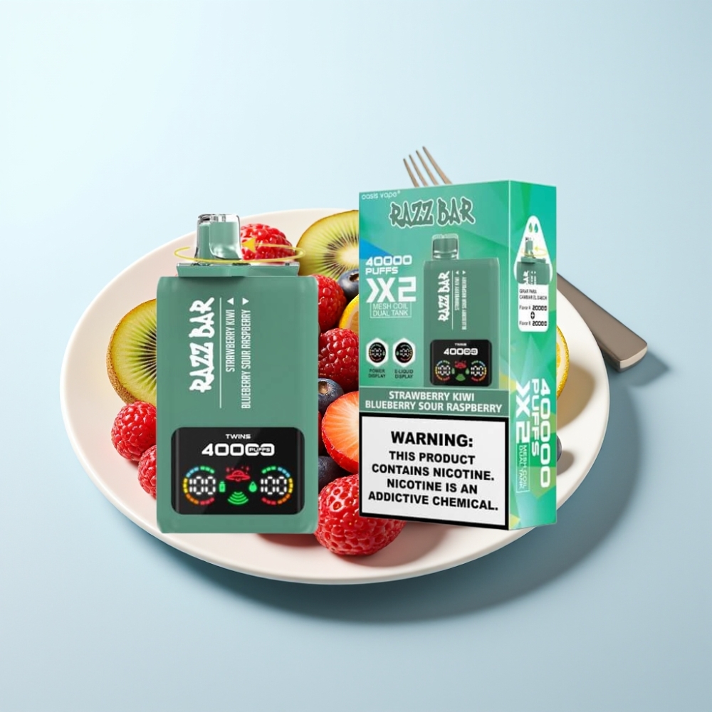 Razz Bar 40000 Puhallus Disposable Vape – Mansikka-Kiivi  Mustikka-Karvasvadelma Näyttö 650mAh Type-C