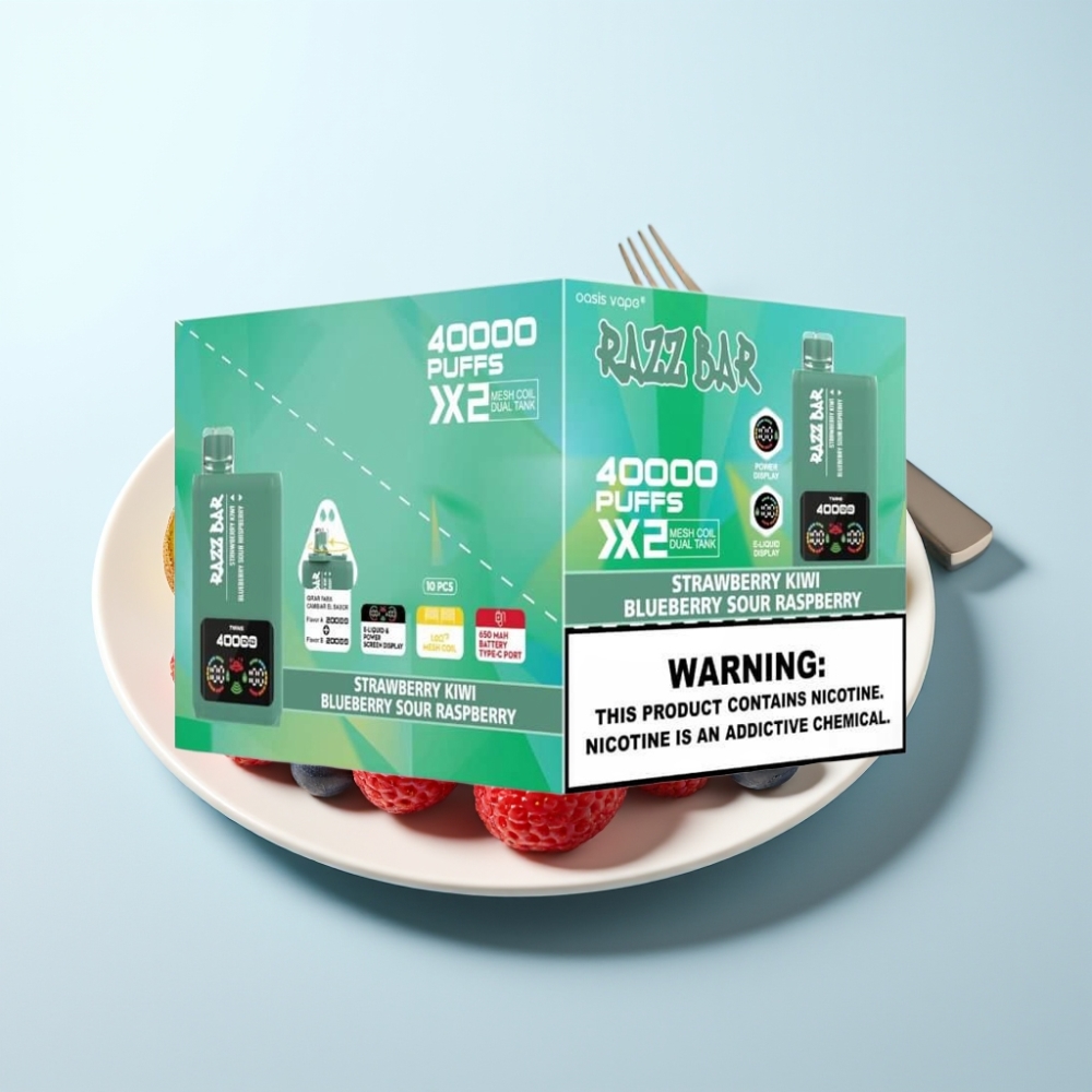 Razz Bar 40000 Puhallus Disposable Vape – Mansikka-Kiivi  Mustikka-Karvasvadelma Näyttö 650mAh Type-C