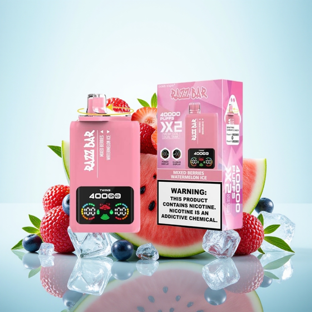 Razz Bar 40000 Tupaa Disposable Vape – Sekamarjat  Vesimeloni Jää – Näyttö 10Ω×2 Mesh Type-C