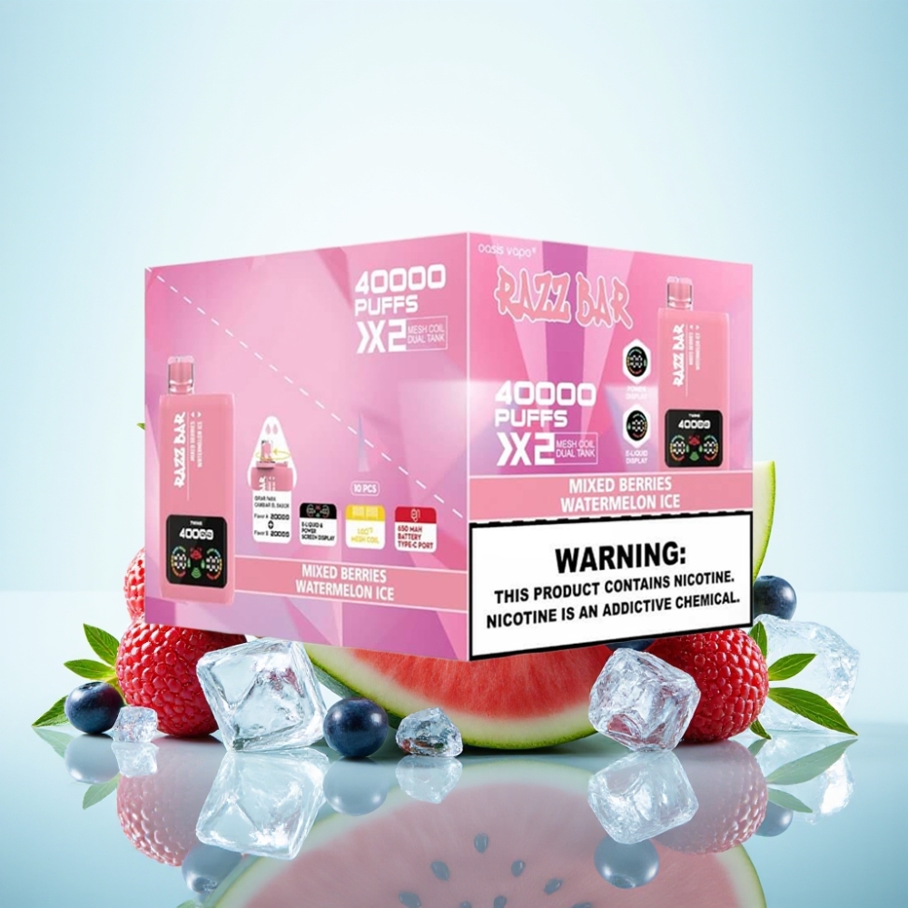 Razz Bar 40000 Tupaa Disposable Vape – Sekamarjat  Vesimeloni Jää – Näyttö 10Ω×2 Mesh Type-C