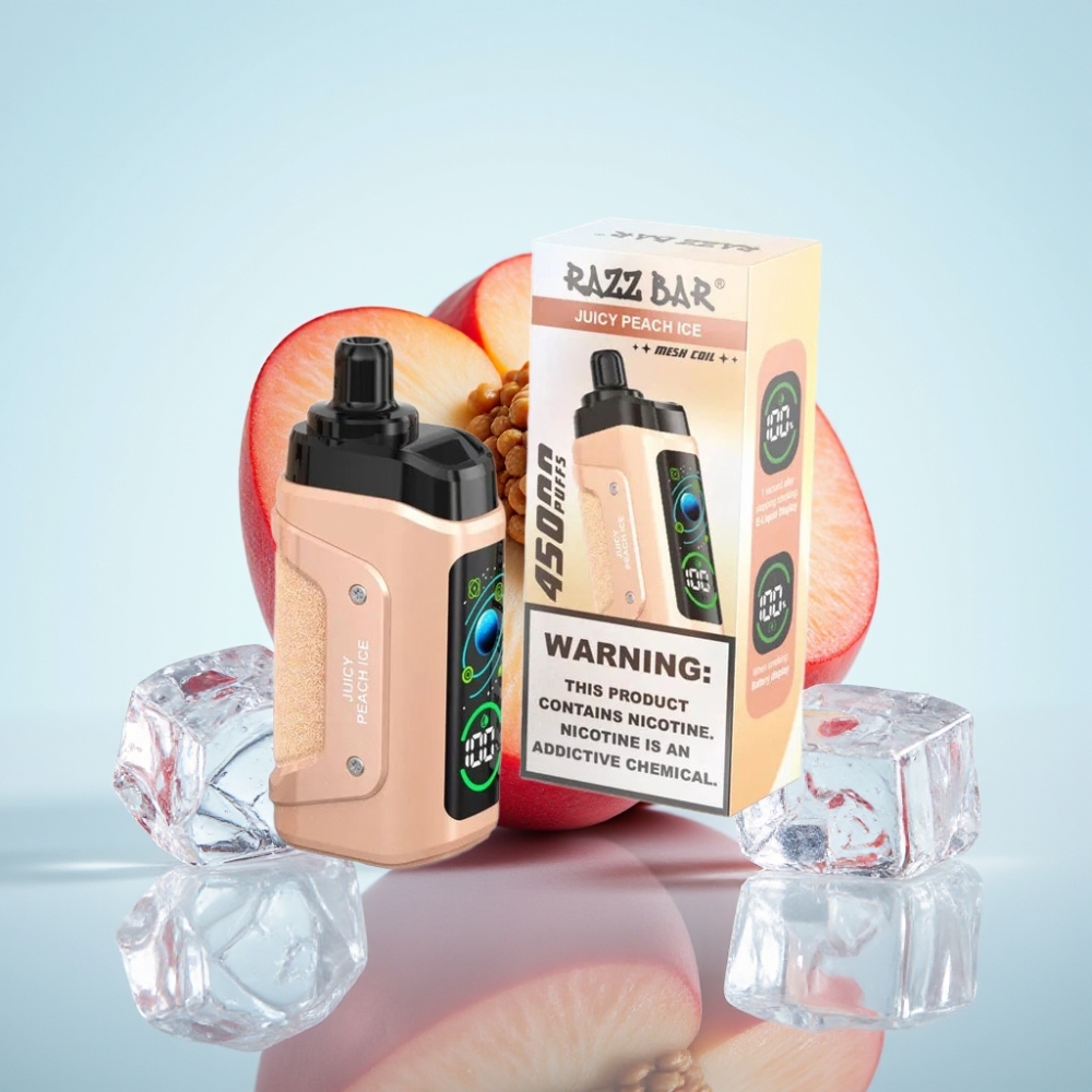 Razz Bar 45000 Puff Disposable Vape Mehevä Persikka Jää 10 Ohm Mesh Type-C