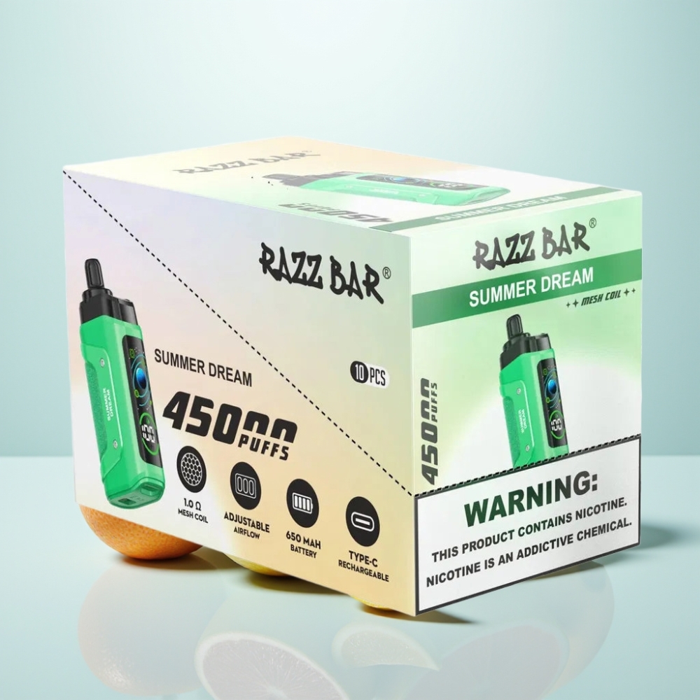 Razz Bar 45000 Puff Disposable Vape – Kesäunelma 10 Ohm Mesh Säädettävä Ilmanvirtaus Type-C