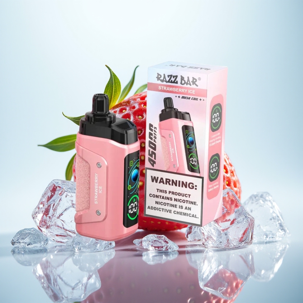 Razz Bar 45000 Puffs Disposable Vape Mansikka-Jää 10 Ohm Mesh Type-C 20 mg/ml