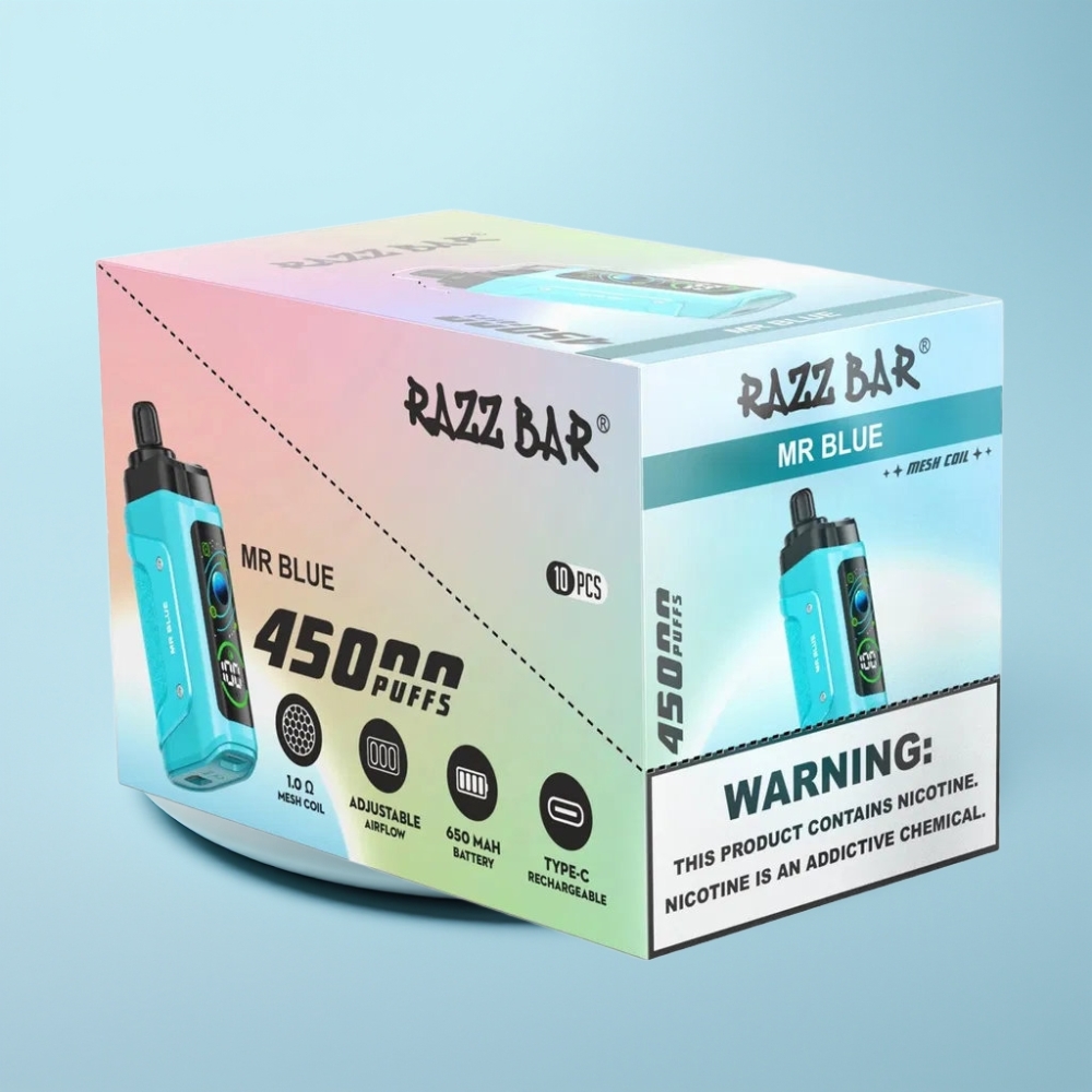 Razz Bar 45000 Puffs Disposable Vape Mr Blue – 10 Ohm Mesh Säädettävä Ilmanvirtaus Type-C