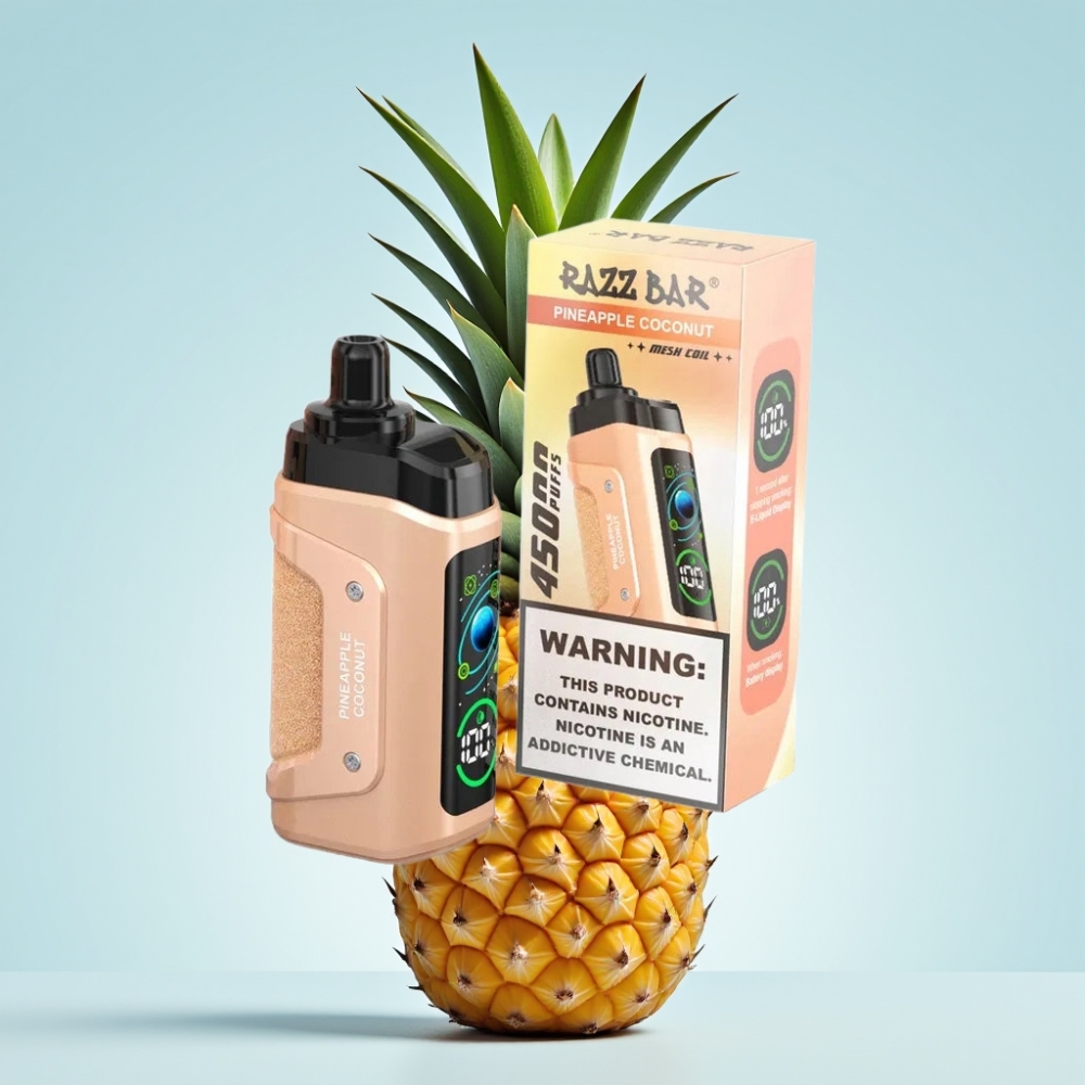 Razz Bar 45000 Puhallus Disposable Vape Ananas-Kookos 10 Ohm Mesh Säädettävä Ilmanvirtaus Type-C