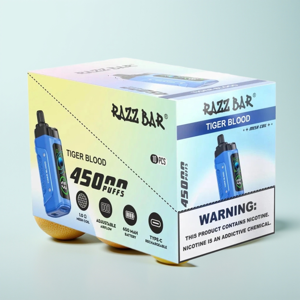 Razz Bar 45000 Tuhota Disposable Vape Tiikeriveri – 10 Ohm Mesh Säädettävä Ilmanvirtaus Type-C