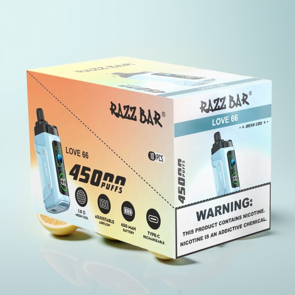 Razz Bar 45000 Tupaa Disposable Vape Rakkaus 66 – 10 Ohm Mesh Säädettävä Ilmanvirtaus Type-C