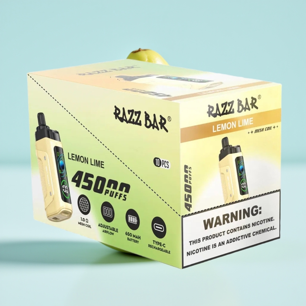 Razz Bar 45000 Tupaa Disposable Vape Sitruuna-Lime – 10 Ohm Mesh Säädettävä Ilmanvirtaus Type-C