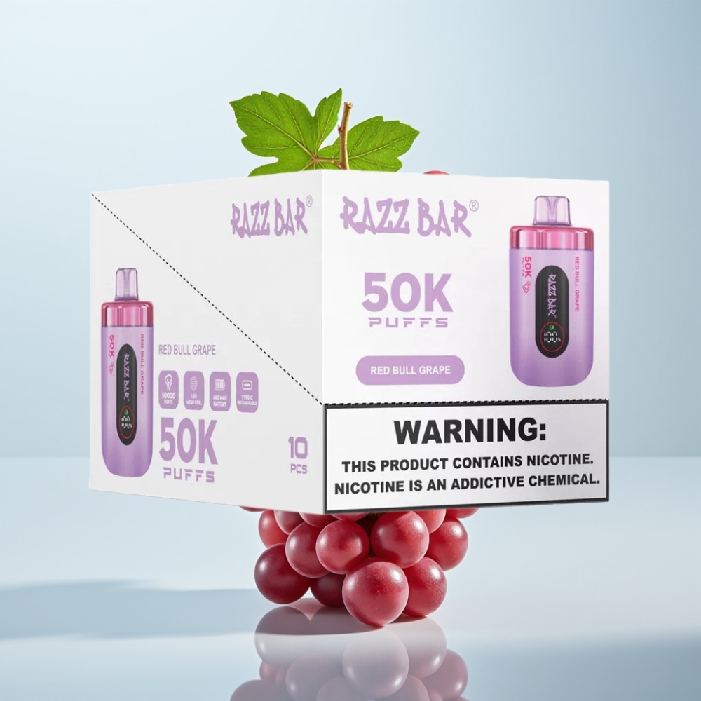 Razz Bar 50K Puffs Disposable Vape 650mAh Type-C Punainen Hilla Viinirypäle