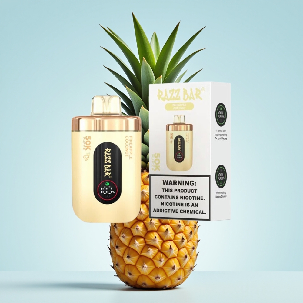 Razz Bar 50K Puffs Disposable Vape Ananas-Kookos 10 Ohm Mesh 650 mAh Type-C
