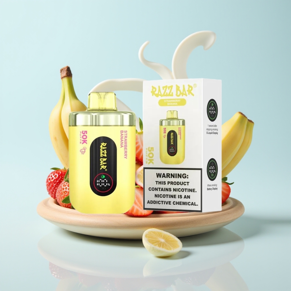 Razz Bar 50K Puffs Disposable Vape Mansikka-Banaani – 50000 Puffs 10 Ohm Mesh Type-C