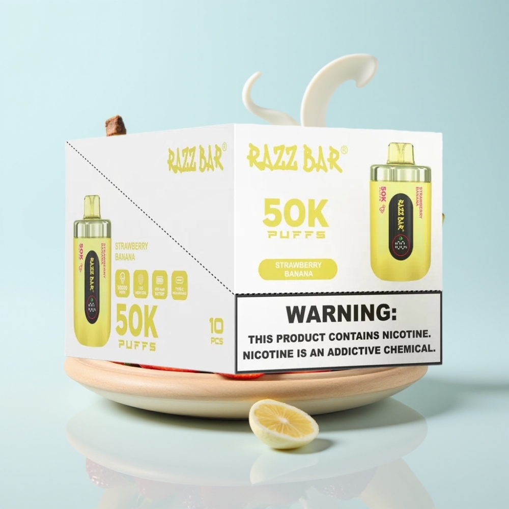 Razz Bar 50K Puffs Disposable Vape Mansikka-Banaani – 50000 Puffs 10 Ohm Mesh Type-C