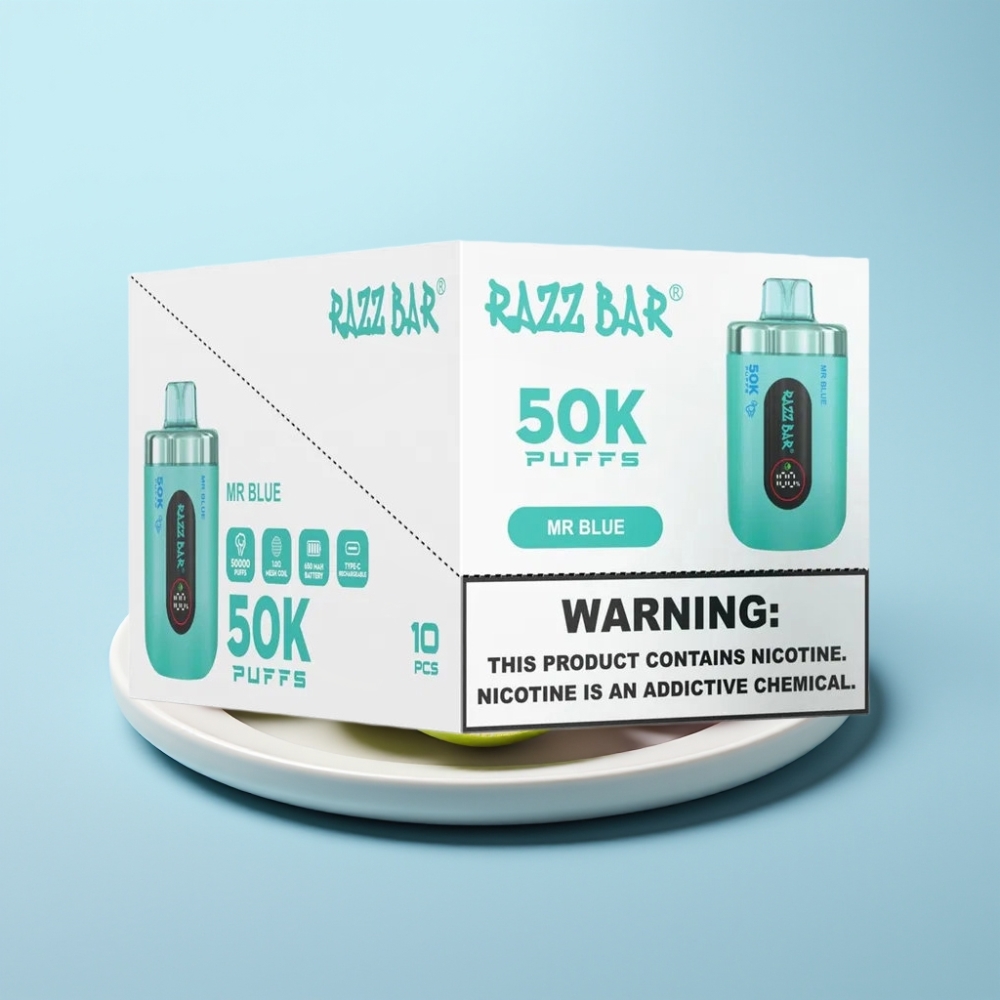 Razz Bar 50K Puffs Disposable Vape – Herra Sininen 50000 Tupaa 10 Ohm Mesh Type-C Ladata