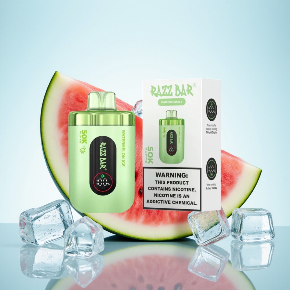 Razz Bar 50K Puffs Vesimeloni-Jää Uudelleenladattava Disposable Vape 10 Ohm Mesh 650mAh