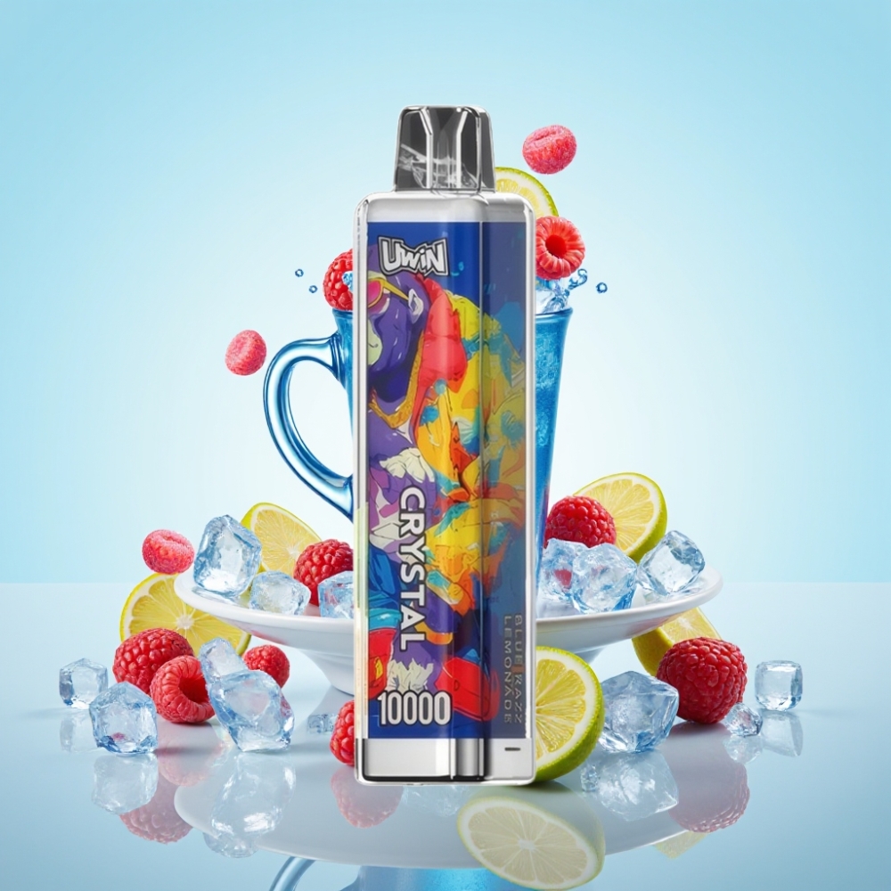 UWIN Crystal 10 000 Puffs Disposable Vape Sininen Vadelma-Limonadi – 0–5  nikotiinia 18 ml 650 mAh Type-C RGB-valot