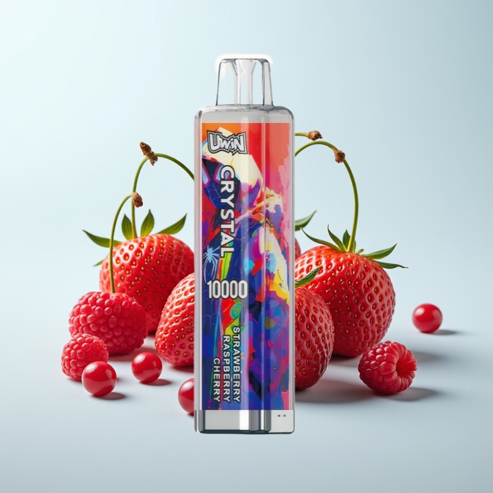 UWIN Crystal 10000 Puffs Disposable Vape Mansikka-Vadelma-Kirsikka 18ml 5 Nikotiinia RGB-valot