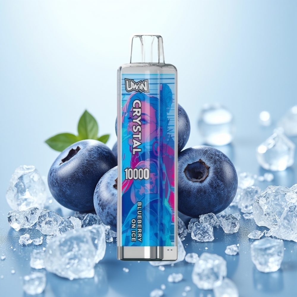 UWIN Crystal 10000 Puffs Disposable Vape Mustikka Jää (0 2 3 5 Nikotiinia 18ml 650mAh Type-C RGB-valot)